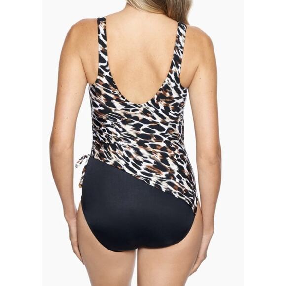 Miraclesuit Swimsuit Womens 14 Leopard Print Eclat One Piece Tummy Control Ruche - Picture 2 of 8